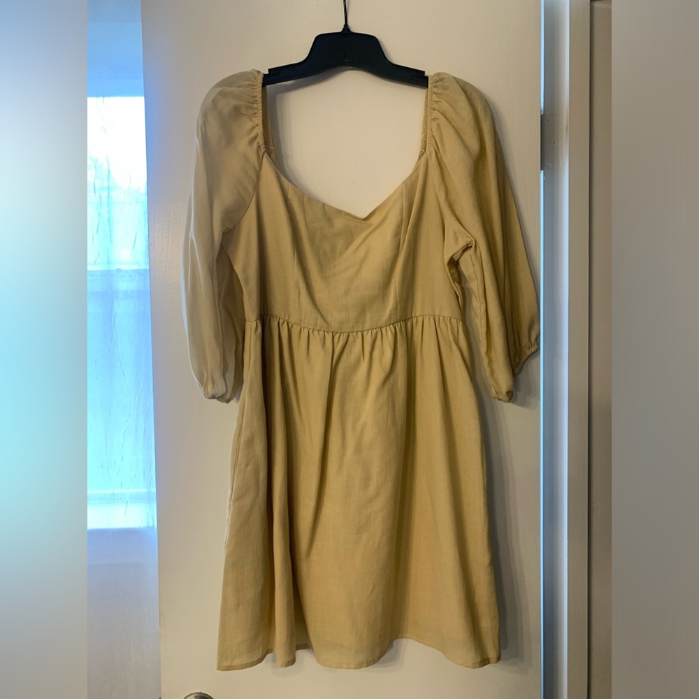 Women's Puff Sleeve Beige Dress